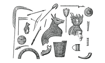 Vintage Vector of Ancient Mayan Artefacts 