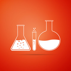 Test tube and flask - chemical laboratory test icon isolated on orange background. Laboratory glassware sign. Flat design. Vector Illustration