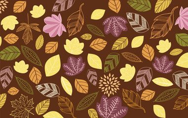 Classic and vintage brown leaf pattern with outline style