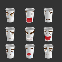 Cartoon Coffee Mug Emotion Face Vector