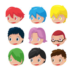 Character Cartoon Hair Head Set Vector