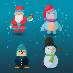 Christmas Character Cartoon Design Set Vector