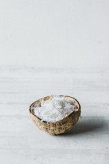Scrambled coconut In coconut shell