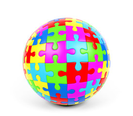 Colorful spherical puzzle on white background, 3D Rendering