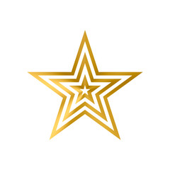 Obraz premium Three metallic gold stars enclosed one into another isolated on white. Simple golden star icon. Foil effect vector illustration. Christmas decoration.