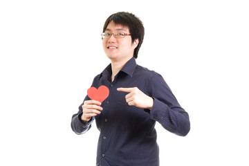 man with red heart