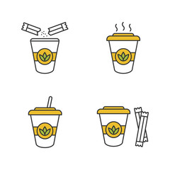 Tea drinks color icons set