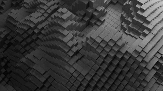 3d render abstract background with waves made of a lot of cube geometry primitive forms that goes up and down.