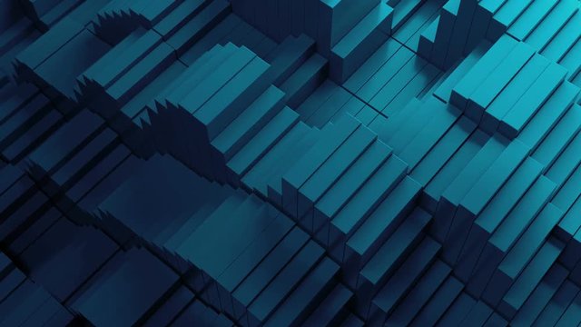 3d render abstract background with waves made of a lot of rectangle geometry primitive forms that goes up and down.