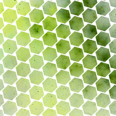 Abstract spotted hexagonal texture with green particles. Fantasy fractal design. Digital art. 3D rendering.