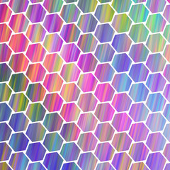 Abstract colorful hexagonal texture. Geometric fractal background. Fantasy digital art. 3D rendering.