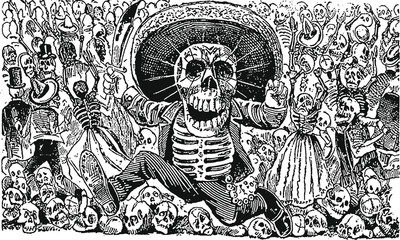 Black and White Mexican Day of The Dead Festival Illustration