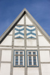 Fachwerkfassade in der Mittelstraße in Lemgo, Nordrhein-Westfalen