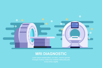 Magnetic resonance imaging scan device, vector flat illustration. Hospital medical equipment and diagnostic concept - obrazy, fototapety, plakaty