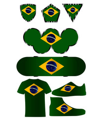 Set of different icons from the colors of the national flag of Brazil