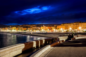 City Skyline of Nice in France at Night