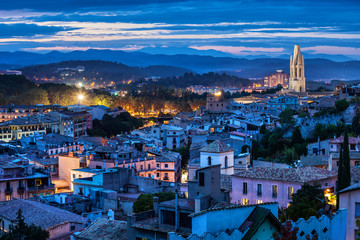 Fototapeta premium City of Girona at Blue Hour Twilight in Spain