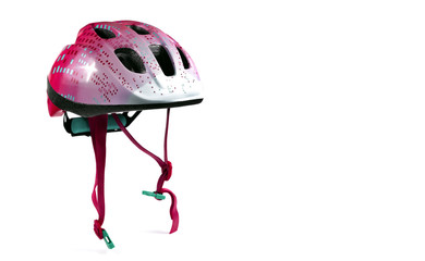 Pink bike helmet isolated on white background.