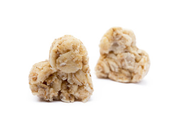 Oatmeal heart dessert isolated on white background