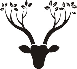 Deer head with leafy horn.design logo template. icon vector