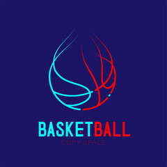 Basketball shooting fire logo icon outline stroke set dash line design illustration isolated on dark blue background with basketball text and copy space - 215521331