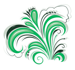 Vegetative ornament. The style Khokhloma in green. , Natural pattern, leaves, grass. Isolated, white . Vector