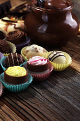 a lot of variety chocolate pralines, belgian confectionery gourmet chocolate.