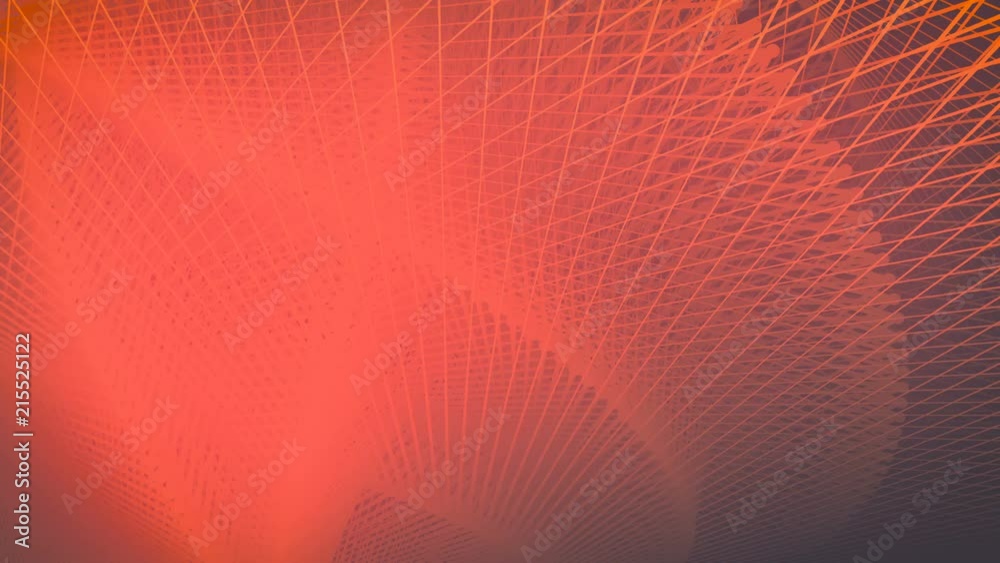 Poster Abstract orange background with animation of waving and vibrating network surface. 3d rendering. 4k UHD