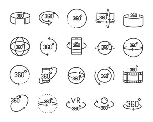 vr vector line icon set, such as 360degree, glasses, round