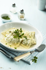 Homemade dumplings soup