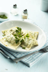 Homemade dumplings with spinach