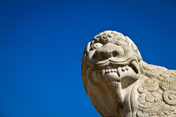 Obraz premium Haechi Looking Up, Against a Blue Sky in Seoul, South Korea