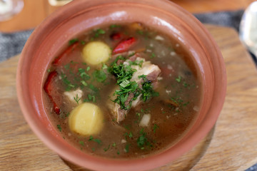 Plate with shurpa soup
