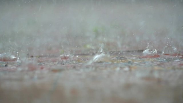 Heavy rain on the city pavement