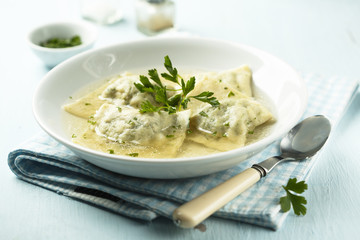 Homemade dumplings soup