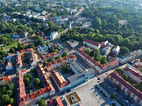 Aerial view on city hall in center of Koszalin city