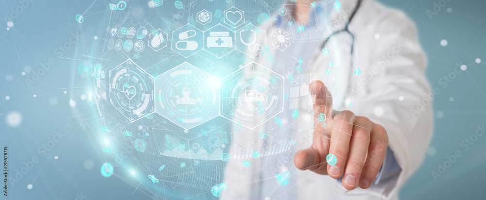 Aufkleber doctor using digital medical futuristic interface 3d rendering