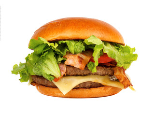 Fresh tasty burger, isolated on white background.