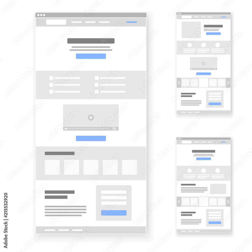 Wall mural landing page website wireframe interface template set. vector illustration