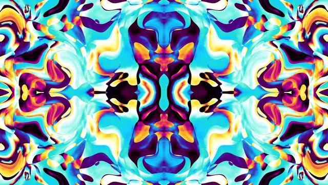 Symmetric abstract psychedelic pattern. Abstract footage in Psychedelic hippy style. Loop footage.