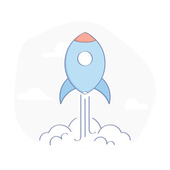 Rocket Launch. New idea, business startup launch,  project start-up development and launch a new innovation product on a market