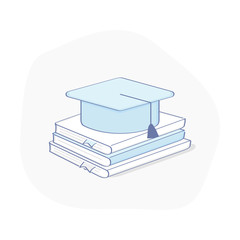 Graduation University cap, education icon, academic university hat on the pile of books. Education, university or college icon concept