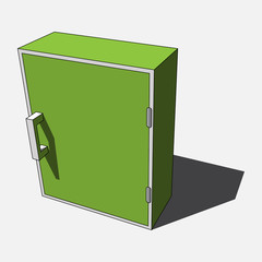 3D image - simple green, white isolated cabinet