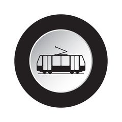 round black, white button icon - tram, streetcar