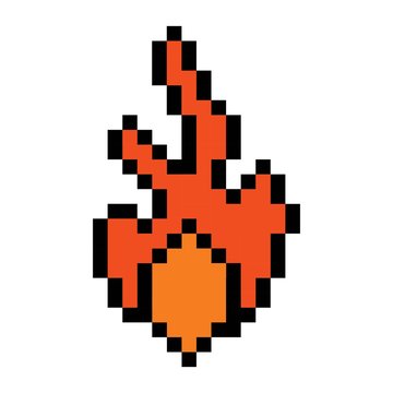 pixel picture fire red. flame burns isolated