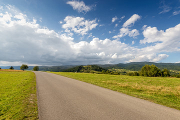 Asphalt road in Pieniny National Park. Malopolska, Poland.