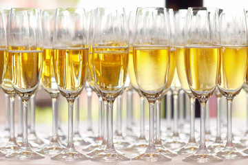Champagne for bride and groom at wedding reception