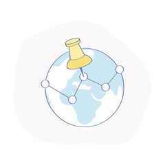 Pin tag on the Earth map. Route, Way report, Roadmap, GPS mark, Specifying a location that was visited. Tourism, Travel, Exploration, Destination Point