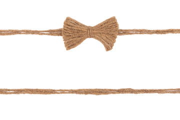 Twine burlap rope bow isolated on white background