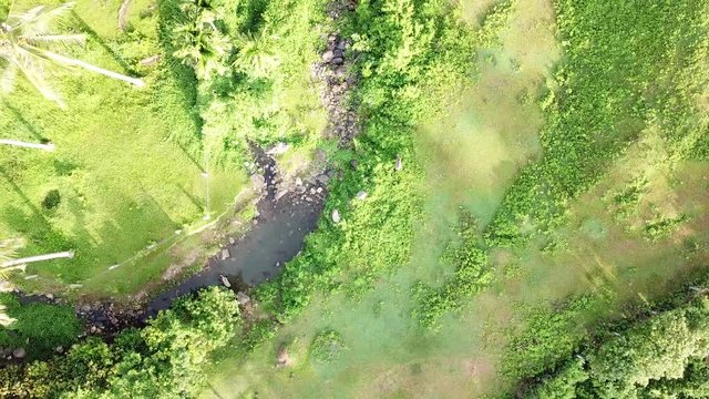AERIAL SHOT: Puro and Lamba, Legazpi City, Philippines. Views of cocount trees, Mayon Volcano and the sea